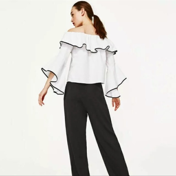 ZARA Ruffled Sleeve Off The Shoulder Top White - Picture 2 of 7